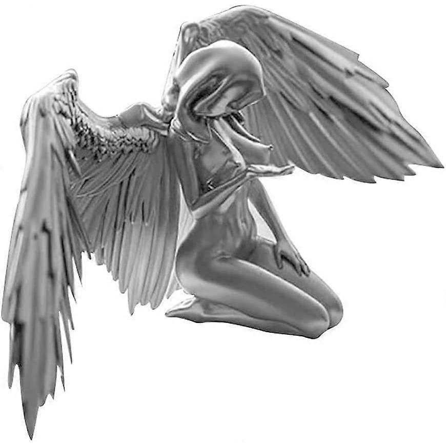 Desktop Resin Ornament Woman Angel Wings Kneeling Sculpture Table Statue Decoration.