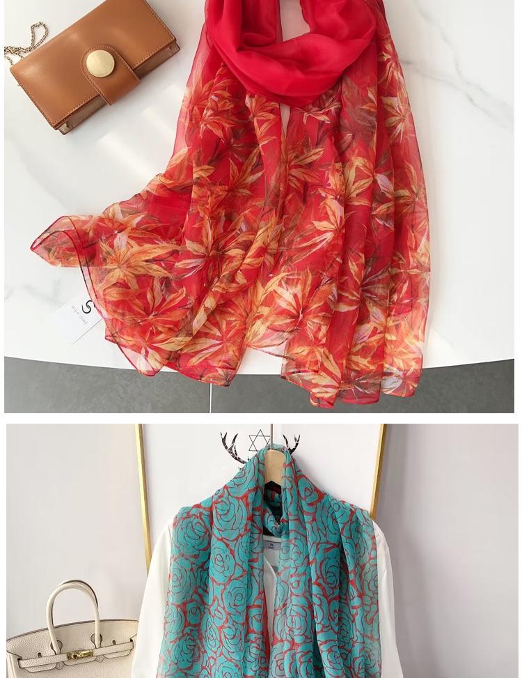 Classic Floral Silk Gauze Scarf - Versatile, Lightweight Sun Protection Shawl for Women, Ideal for Spring, Summer, and Autumn