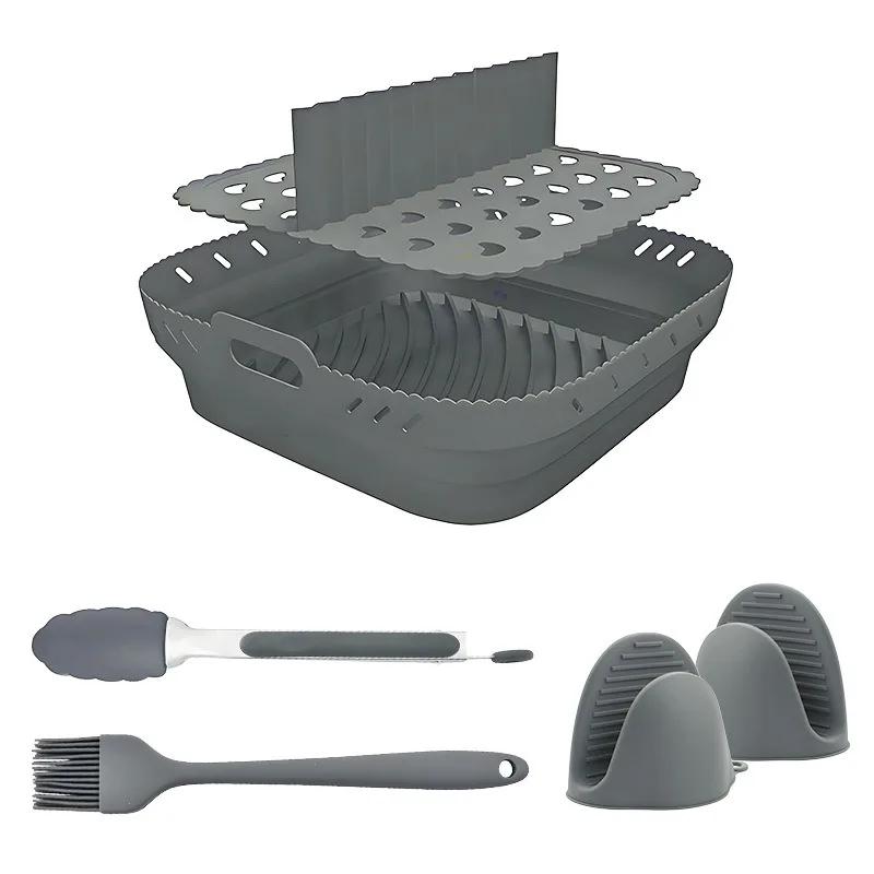 Rectangular 10.4L 5.2L Air Fryer Silicone Tray Set Square 8.5 Inch Non Stick Baking Mat Reusable Kitchen Bakeware Accessory