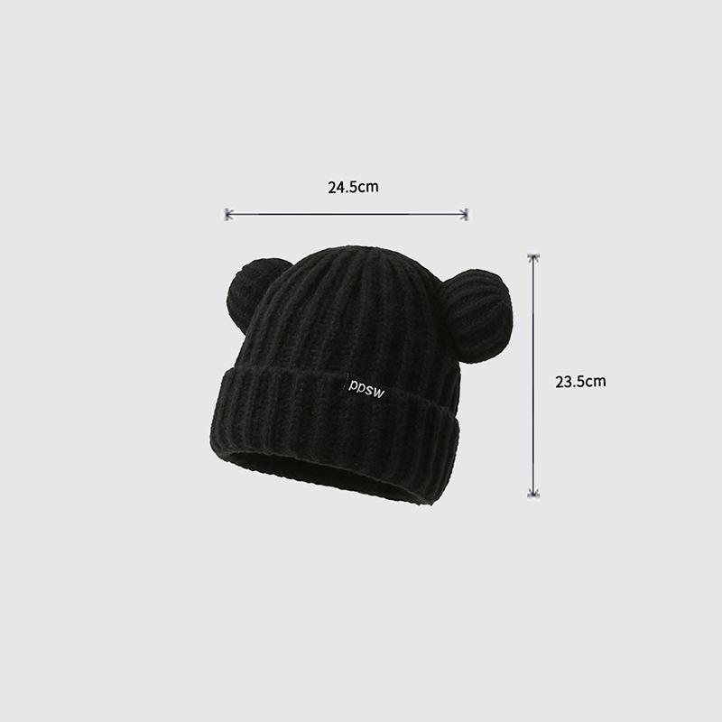 Cute Bear Knitted Wool Hat For Cycling Warm Cartoon Earmuffs Autumn And Winter