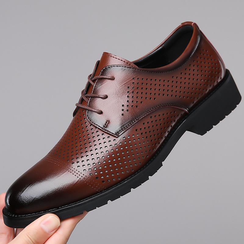 

2025 summer new men s business dress leather shoes men s hollow breathable cool leather shoes pointed lace-up shoes 1988-1 44 коричневый