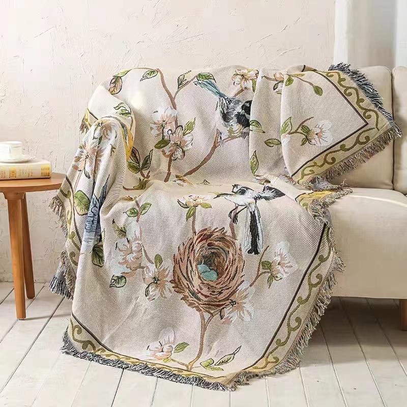 Modern Simple Sofa Blanket For Sofa Nordic Flower And Bird Knitted Throw Blanket For Bed Bedspread Winter Tapestry Drop Ship