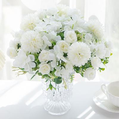 Silk Rose Chrysanthemum Bridal Bouquet Artificial Flowers Wedding Outdoor Garden Home Vase Table Decor Wreath DIY Gift Accessory