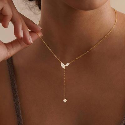 TRENDIGE Lariat-Halskette 14K Gold Zirkonia Y-förmig Tropfenform Lange Goldhalskette für Damen - Abschlussball Formell Sommer Strand Schmuck