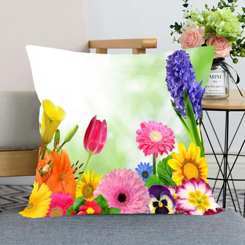 Neuankunft Gerbera Blumenkissenbezug Schlafzimmer Home Office Dekorative Kissenhülle Quadratisch Reißverschluss Kissenbezüge Satin Weich Kein Ausbleichen