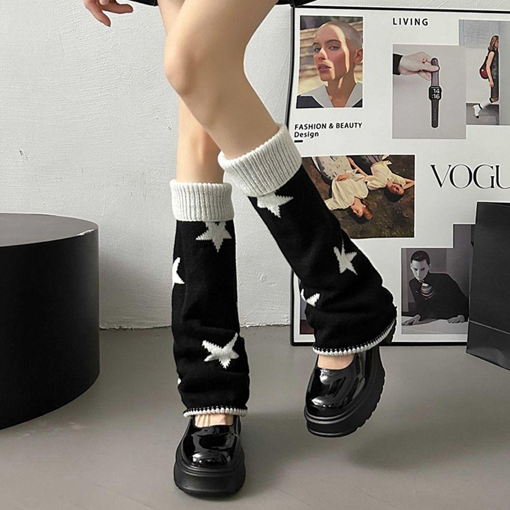 Five Pointed Star Lolita Boots Cover Double-sided Wear Long Tube Sock Knitted Foot Cover  Student