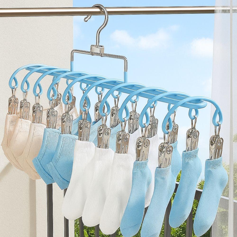 Stainless Steel Clothes Drying Hanger Rustproof 20 Clips Windproof Clothing Rack Anti-slip Sock Laundry Airer Outdoor Drying