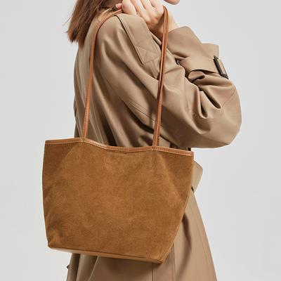 Ladies' Suede Shoulder Bag Stylish Large Capacity High-quality Genuine Leather Casual Shopping Bag Fashiable Matching