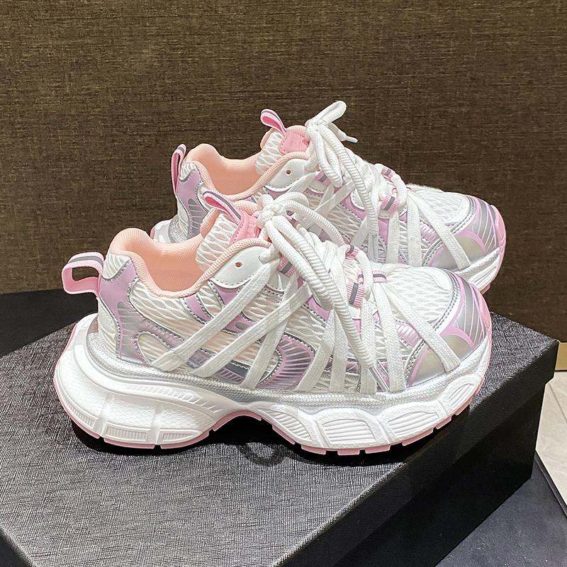 Fashion Women Sneakers Leather Mesh High Heels for Women Casual Lace Up Shoes Fashion Platform Shoes Trend 2025 Zapatos De Mujer