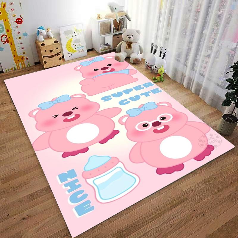 Pink Cartoon Bear Pattern Carpet with "Super Cute" and "Nice" Text Suitable for use as an anti-slip for living room bedroom sofas