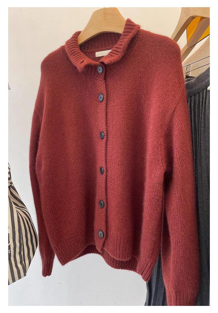 2025 Autumn/Winter Women's 100% Pure Wool High Neck Cardigan - Solid Color, Long Sleeve, Buttoned Wool Knit Sweater.