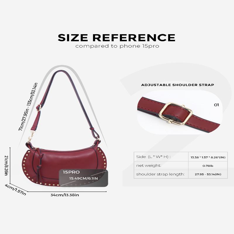 Exquisite Rivet Half-Moon Crossbody Bag European And American Hot-Selling Single Shoulder Crescent Bag