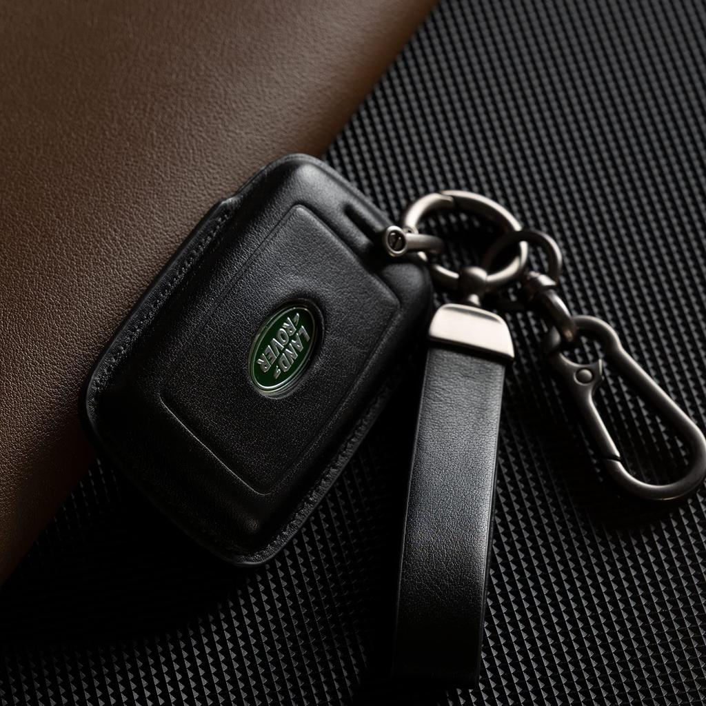 Smyfob Land Rover Key Fob Cover Leather Strap for Land Rover Discovery Defender Range Rover Keychain Holder Car Key Case
