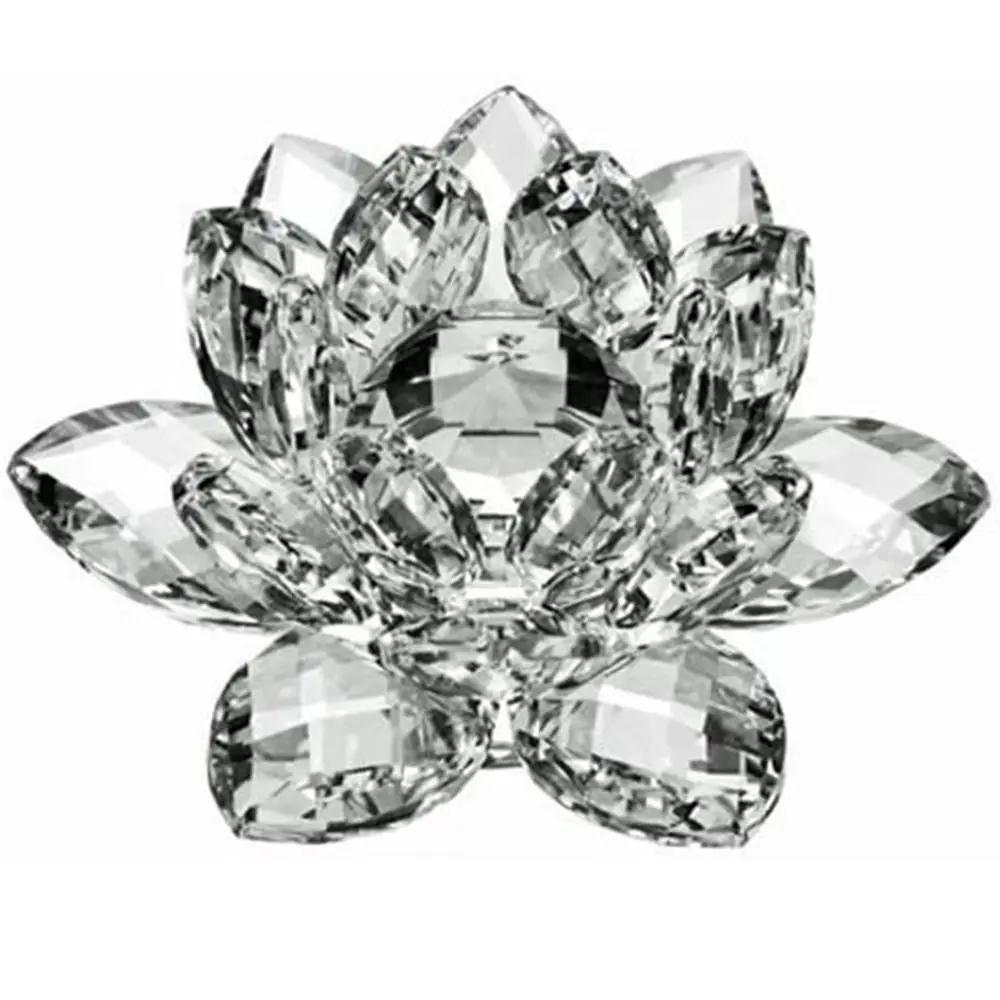 Hue Reflection Crystal Lotus Flower 3 Foots Sturdy Glass Lotus Feng Shui Decor Lucky Charm Anti-slip Crystal Flower Figurine