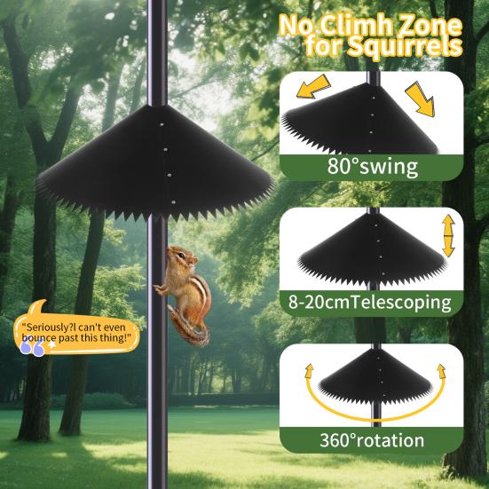 Squirrel Baffle for Birds Feeder Pole 19-inch Squirrel Barrier with Spiked Edges Outside Pole Mount Stopper Protects Feeders from Squirrels