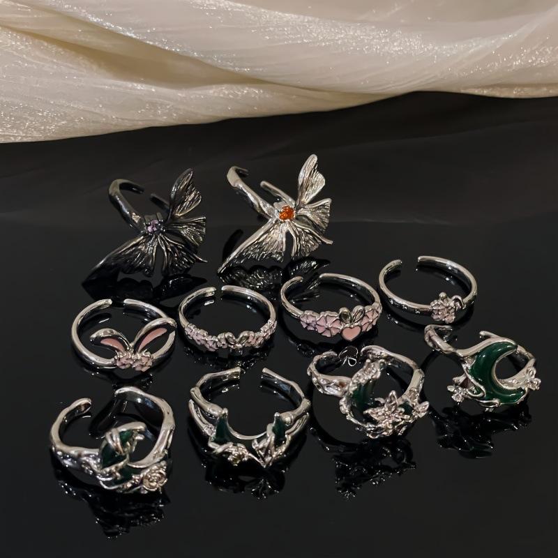 French Green Moon Series Open Ring Niche Design Fashionable High-End Individual Cold Wind Ring Woman