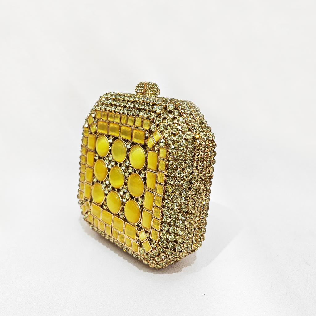 Ladies Square Gold Stone Evening Bag Fashion Crystal Clutch Rhinestone Purse Big Diamond Handbag For Wedding Party Female Purse