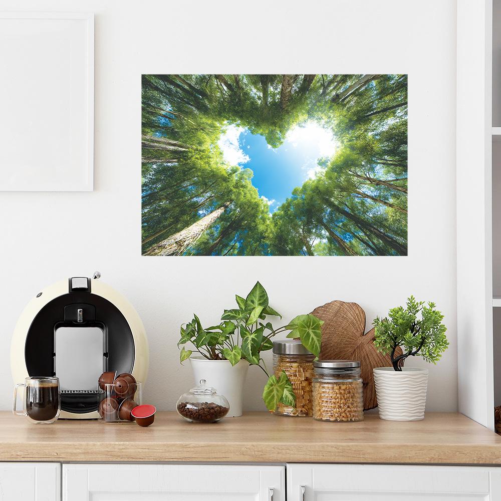 Adesivos de Decoração de Parede de Fundo Sky Home em Formato de Coração Sob a Copa da Floresta