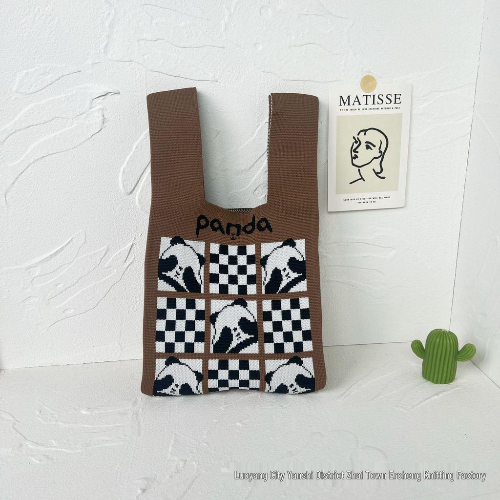 Panda Knit Women's Cross-Border Wrist Tote Handbag