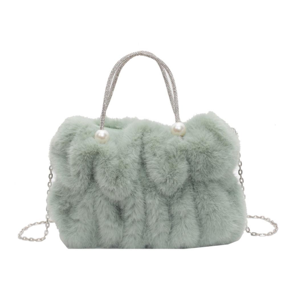 Korean Style Women Plush Shoulder Bag Solid Color Faux Fur Crossbody Bag Travel