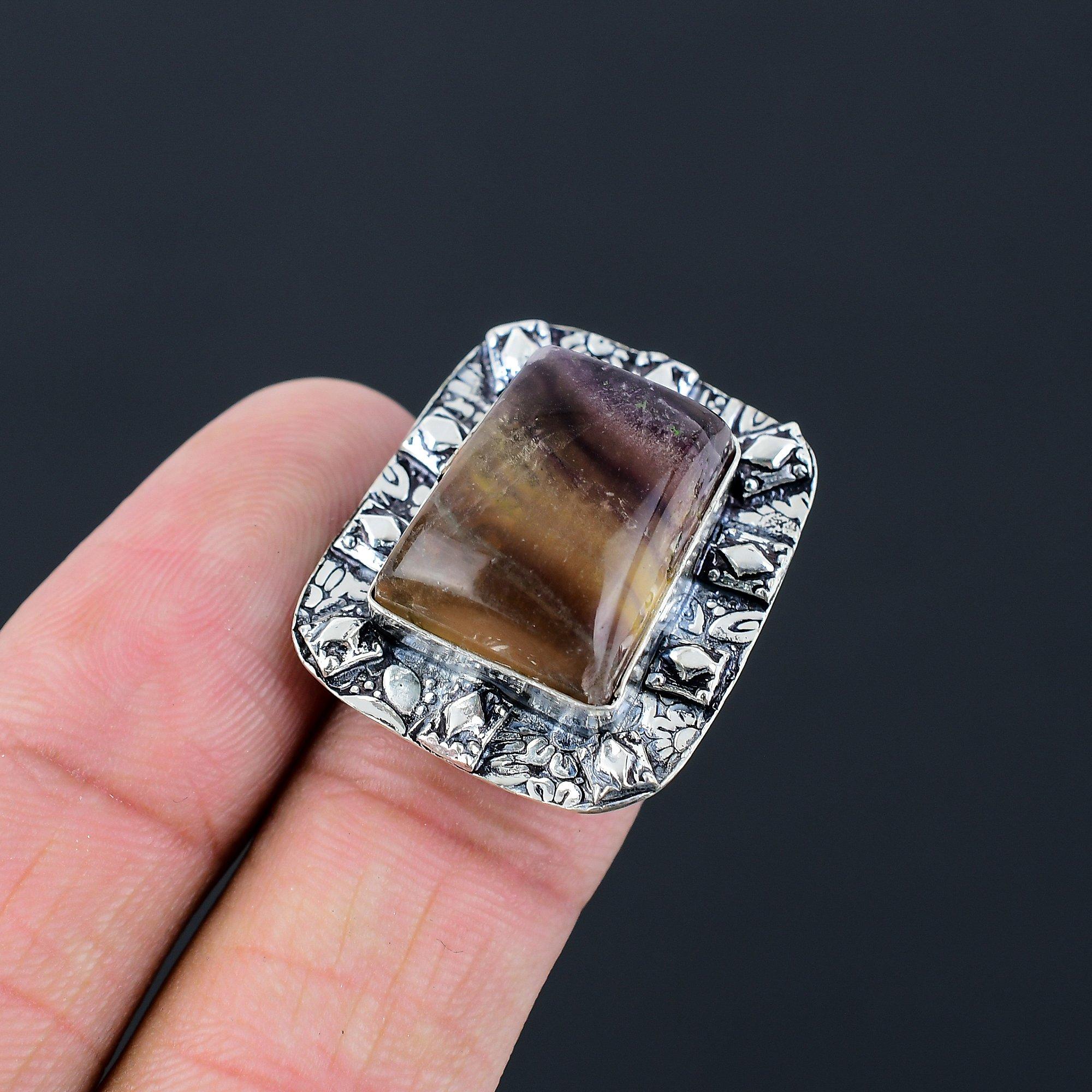 Daughters Day Deal 925 Silver Natural Multi Fluorite Wife Anniversary Ring US 7 7