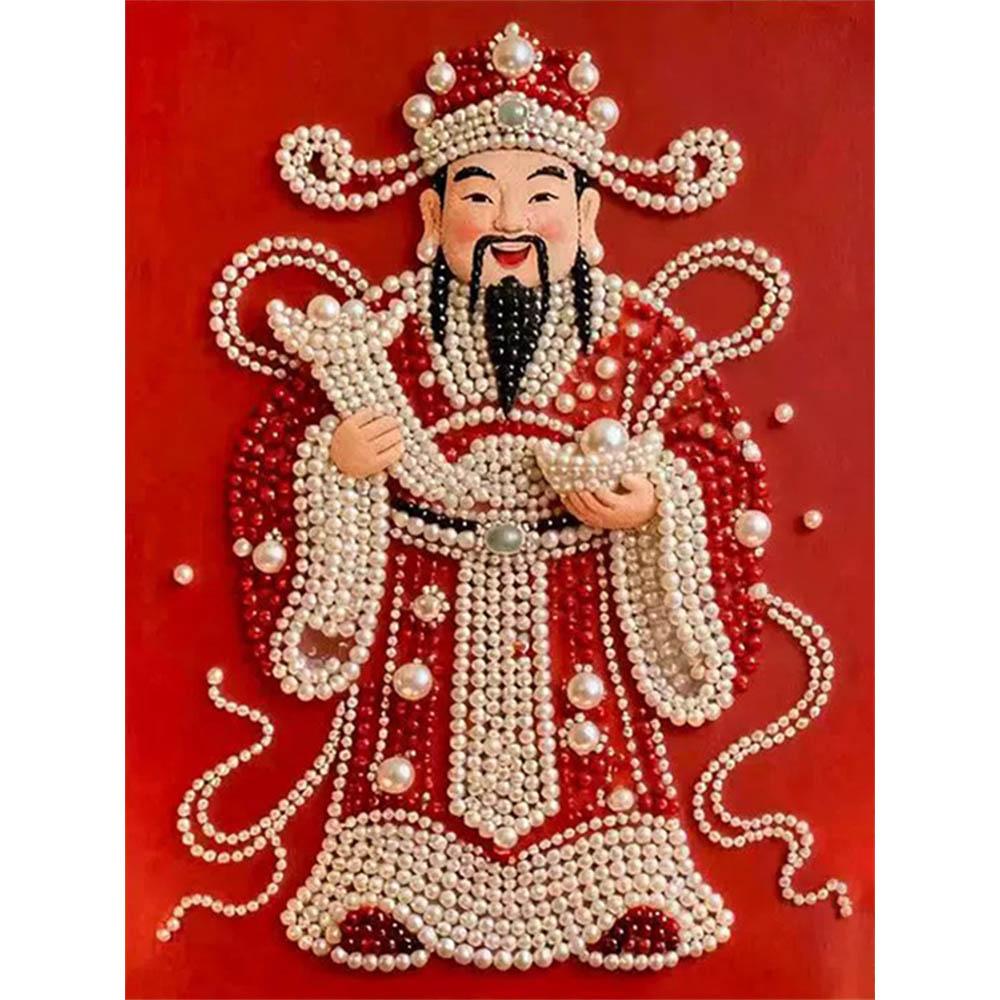 Crystal Pearl Painting 5D DIY Frame Decoration Painting God of Wealth Home Wall Decoration Transparent Pearl Gemstone Painting Picture Art Crafts