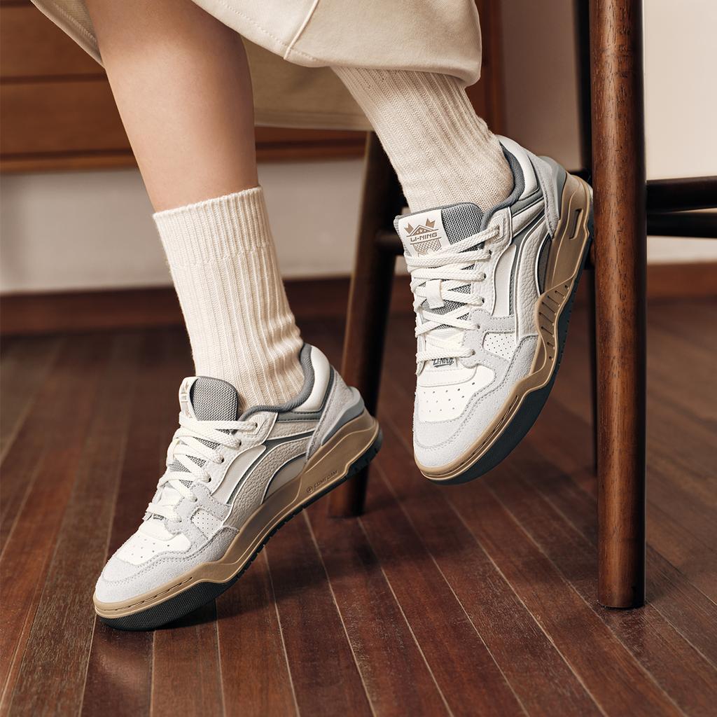 New LiNing Moon White 2.0 Anti Slip And Wear Resistant Breathable Low Top Skateboard Shoes Women's Ecru AGCU276-10