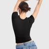 Summer Women T Shirt Streetwear Short Sleeve Square Collar Slim Fit Solid Color Pullover Top