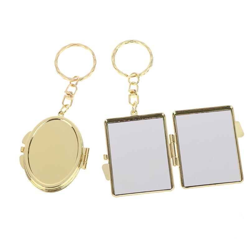 Mini Folding Mirror Keychain Round Heart Oval Square Shape Double Sided Cosmetic Mirror Metal Folding Keychain Makeup Mirror
