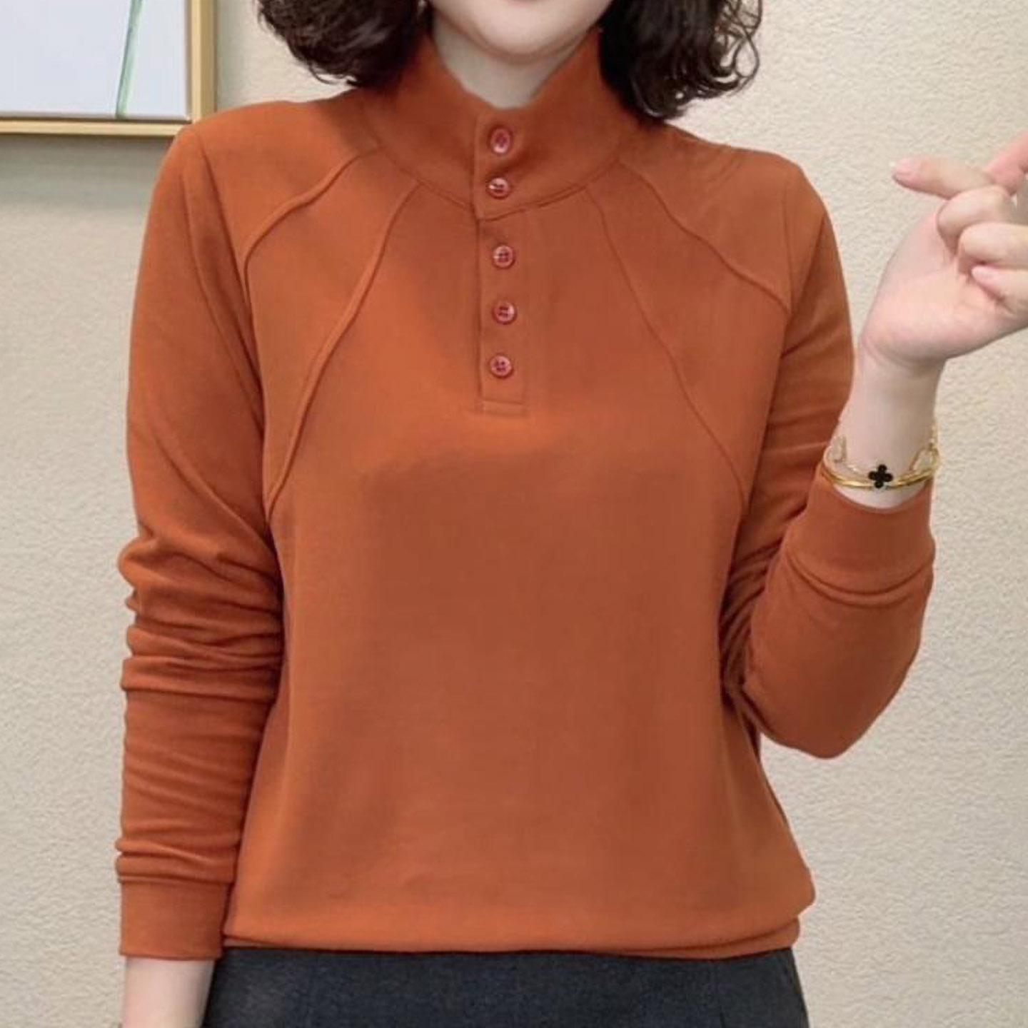 

2025 Autumn/Winter Stylish Women s Slimming Stand Collar Warm Pullover Hoodie L 85-105 jin оранжевый
