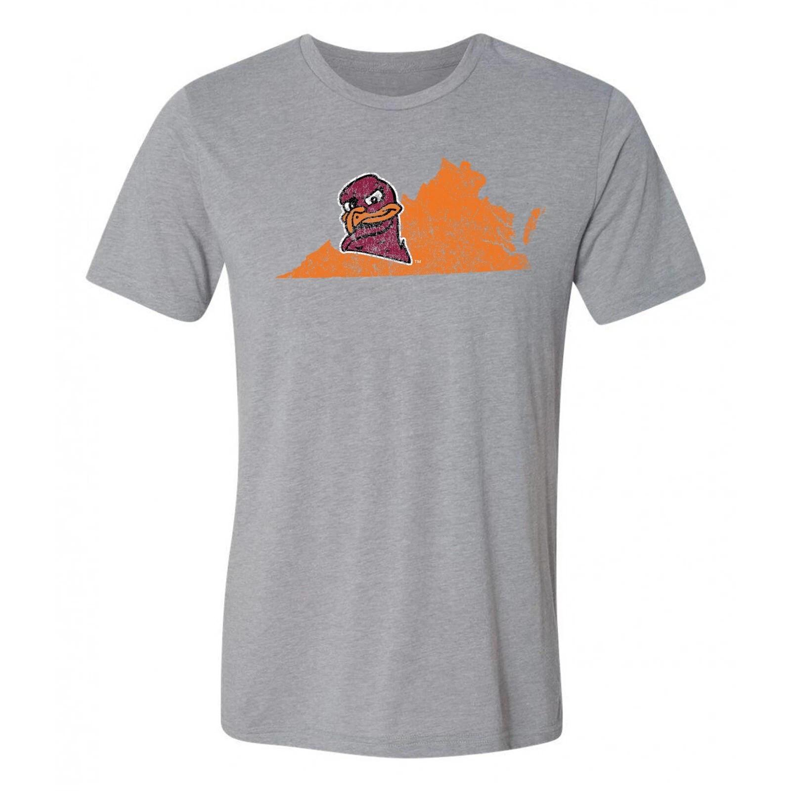 Virginia Tech State Silhouette HokieBird Triblend T-Shirt - Grey M