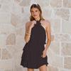 Dames Halter Nek Mouwloos Mini Jurkje Losse Pasvorm Elastische Taille Casual Geplooide Chiffon Jurk