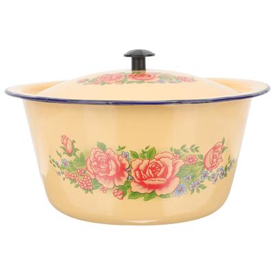 1PC Retro Enamel Basin Vintage Washing Basin With Cover Kitchen Hand Washing Bowl Dinnerware Sets Storage Container Chinese