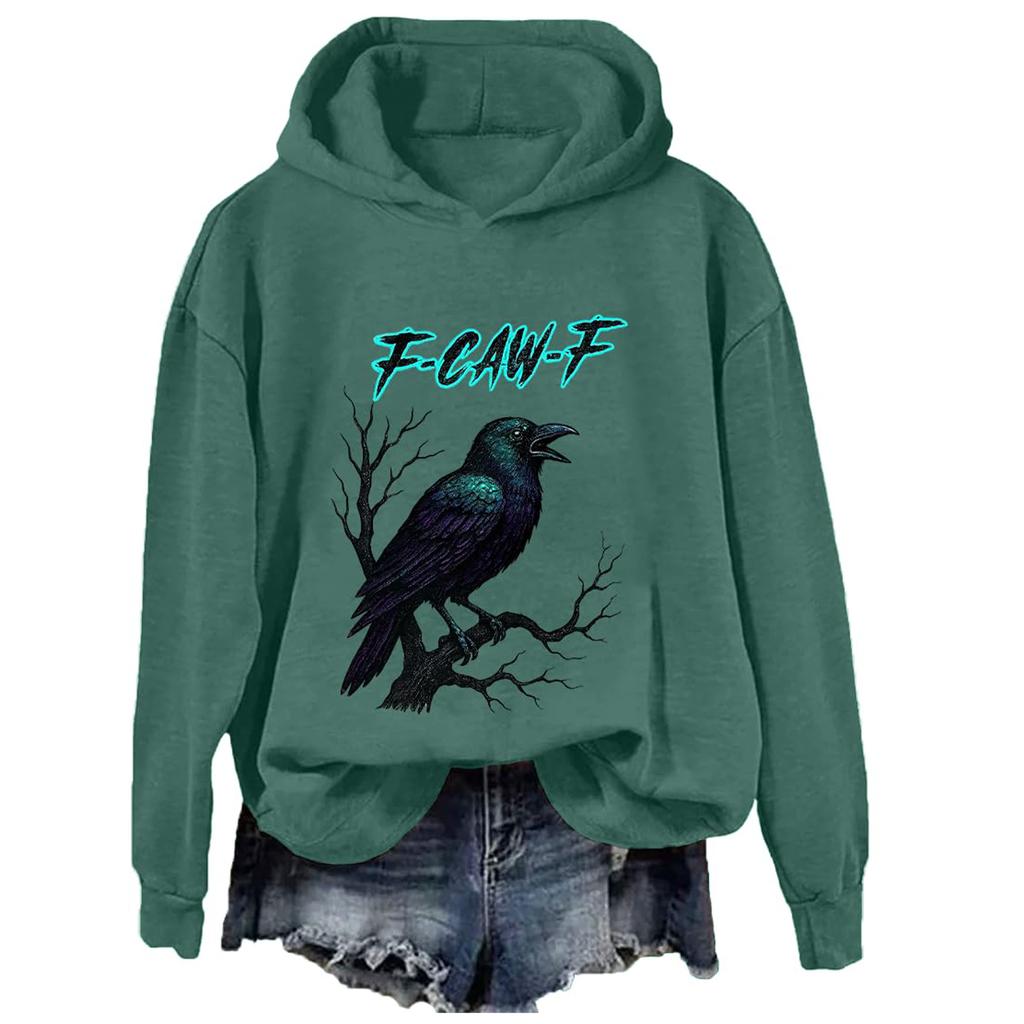 Ladies Fashion Casual Long Sleeve Printed Round Neck Hoodie Pullover Top