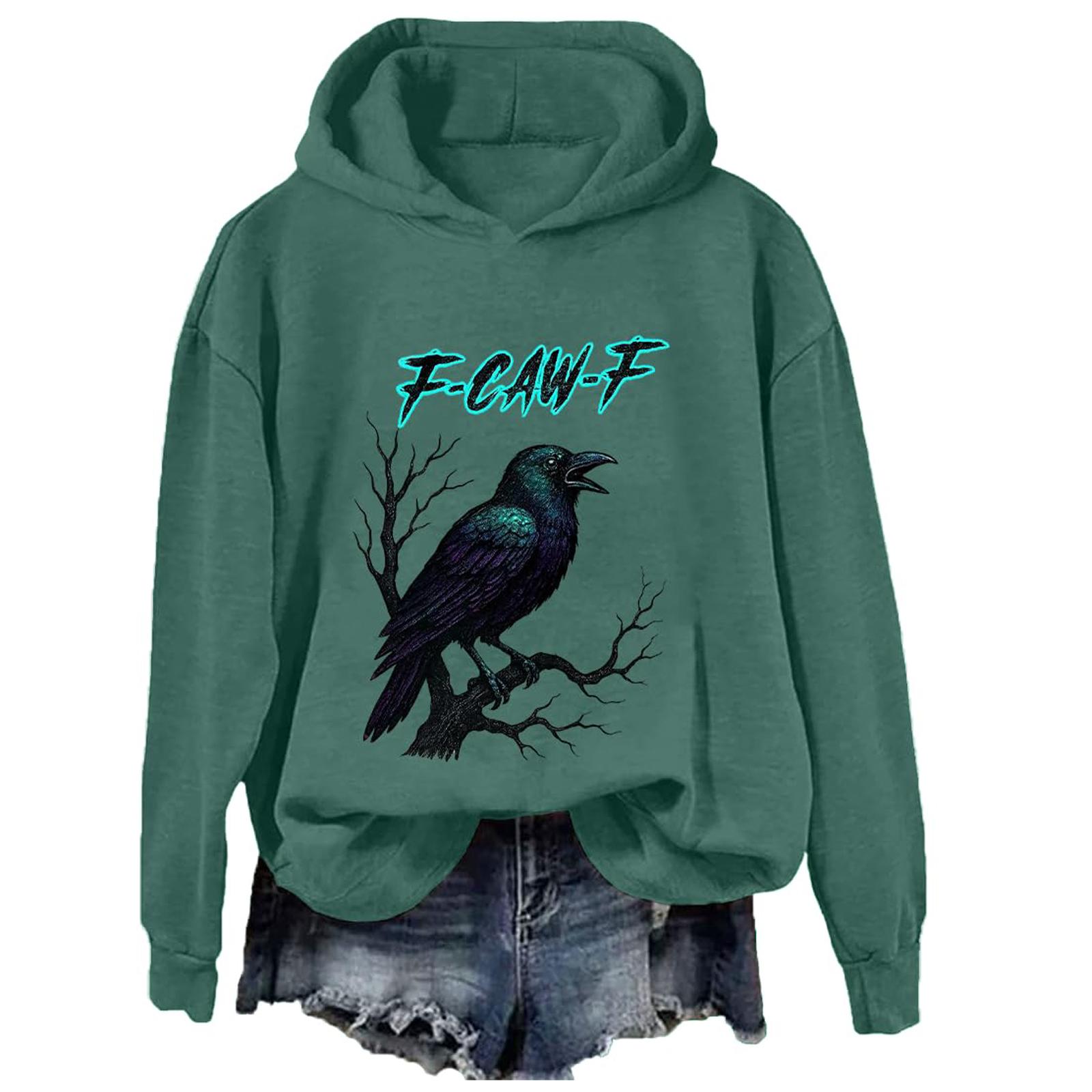 

Ladies Fashion Casual Long Sleeve Printed Round Neck Hoodie Pullover Top S зелёный