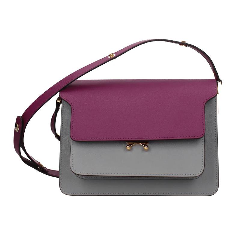 

Marni Trunk Color Block Flap Kiss Lock Leather Shoulder Bag Medium Women shoulder bag Gray Purple SBMPN09U75-LV520-Z563N Basic Set (Bag+Dust Bag)