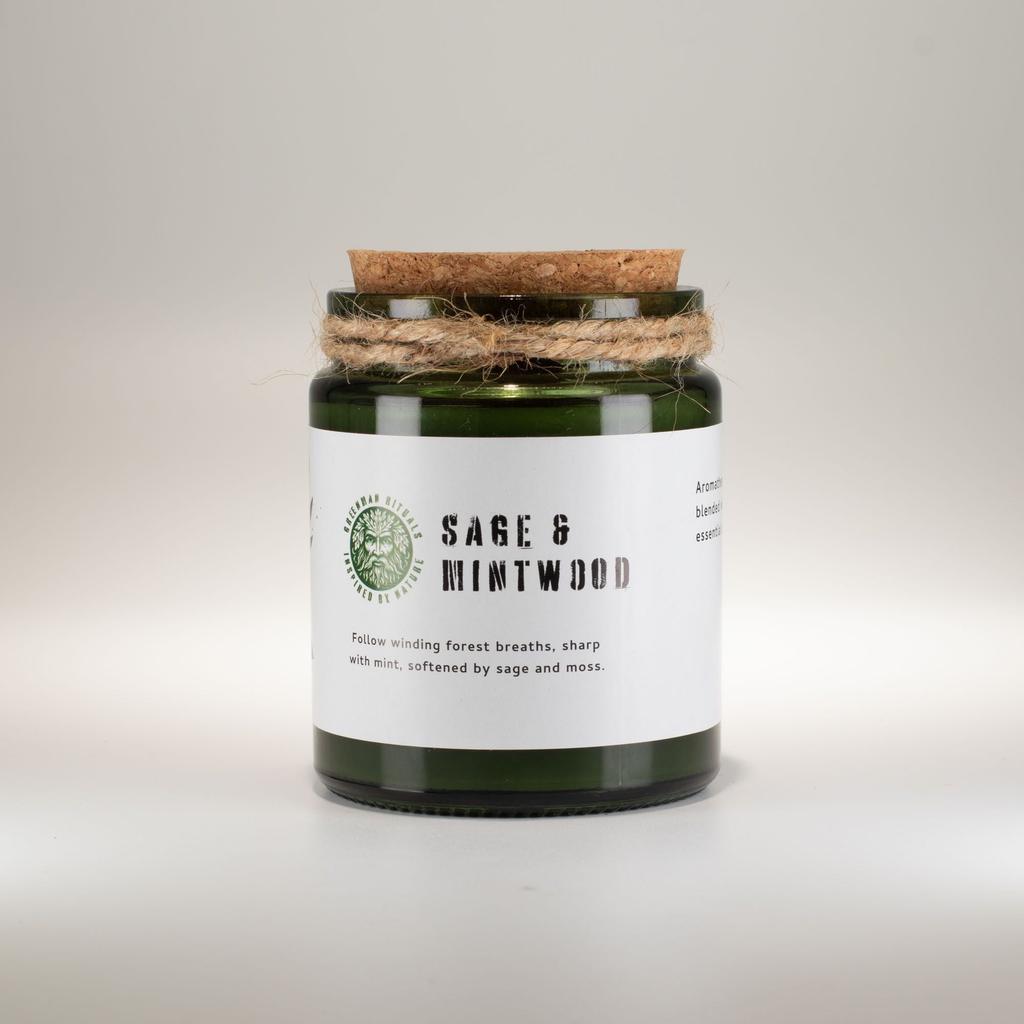 Greenman Woodwick Soy Candle – Sage & Mintwood