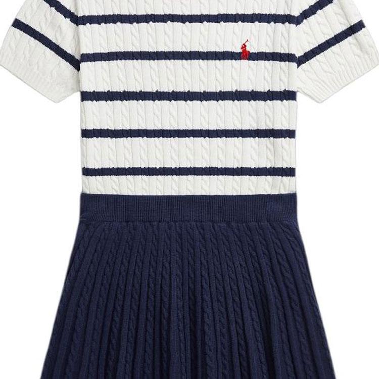 Polo Ralph Lauren SS24 Striped Color Block Round Neck Short Sleeve Dress Set Kids Dress Set CWPO2STG2U20011-100