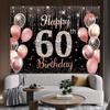 A "Happy 60th Birthday" background banner - with a shiny rose gold pink balloon design on a black base