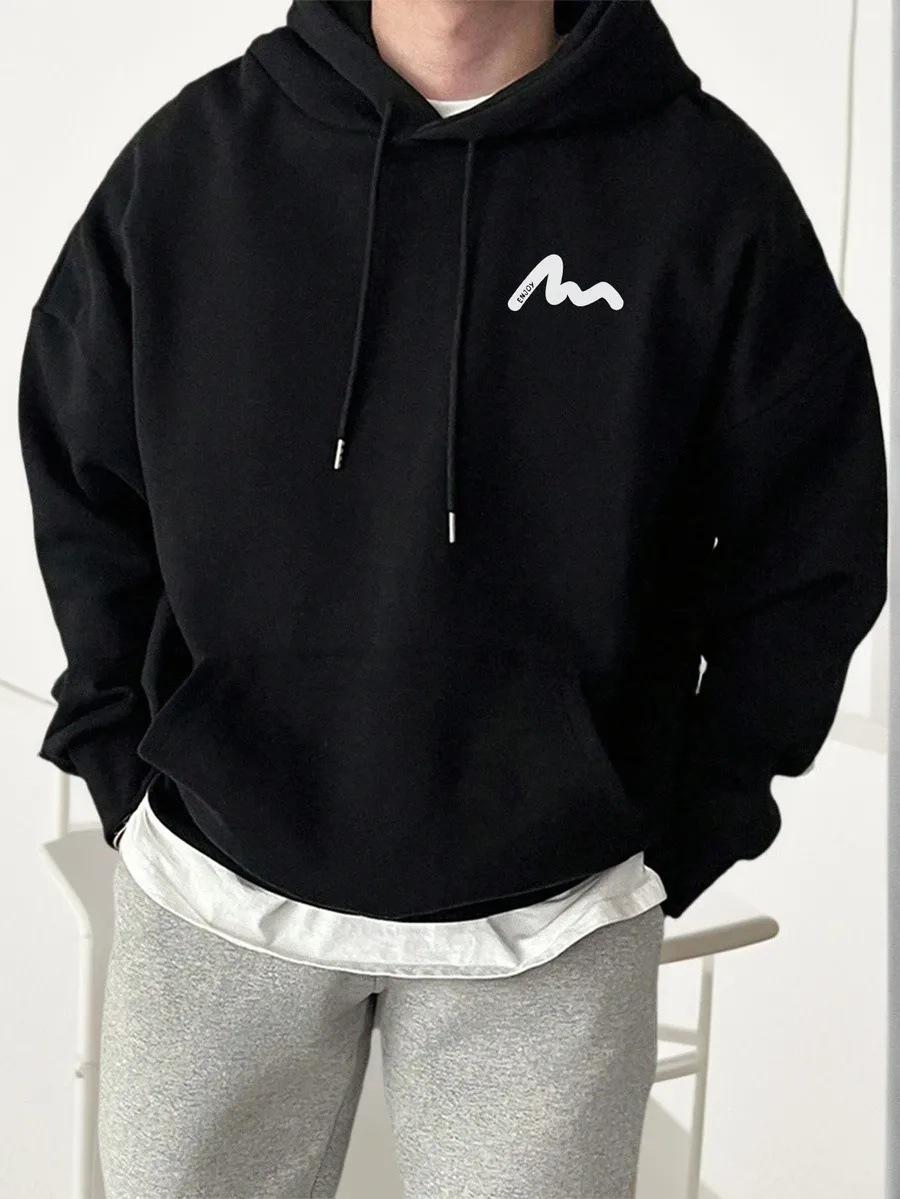 Men s American Style Printed Fleece Hoodie - Autumn/Winter Pullover Sweatshirt Small чёрный