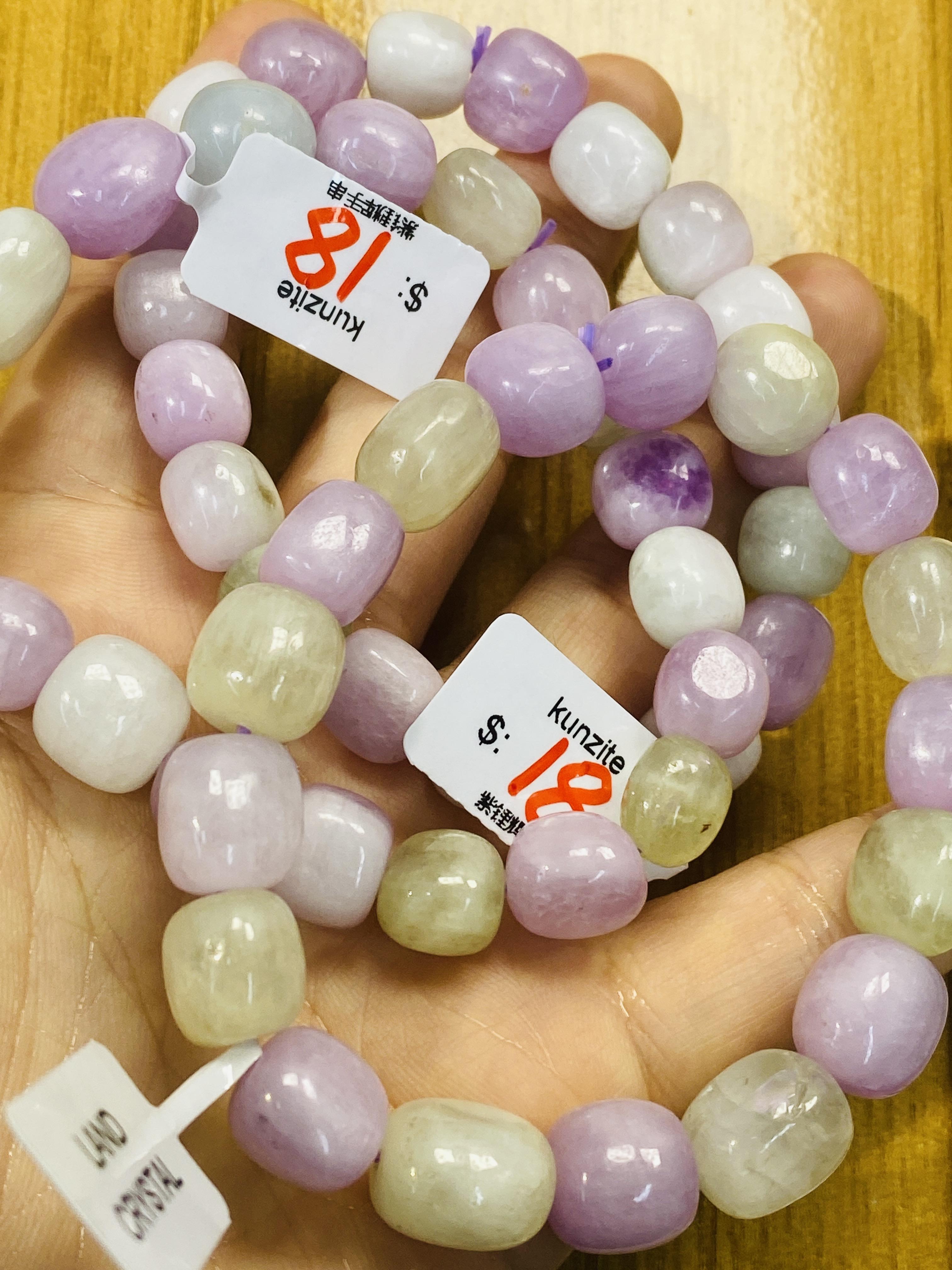 Natural Kunzite Beads Bracelet Crystal Stone Beads Bracelet Stretch Cord Bracelets Jewelry kunzite Beads Bracelet