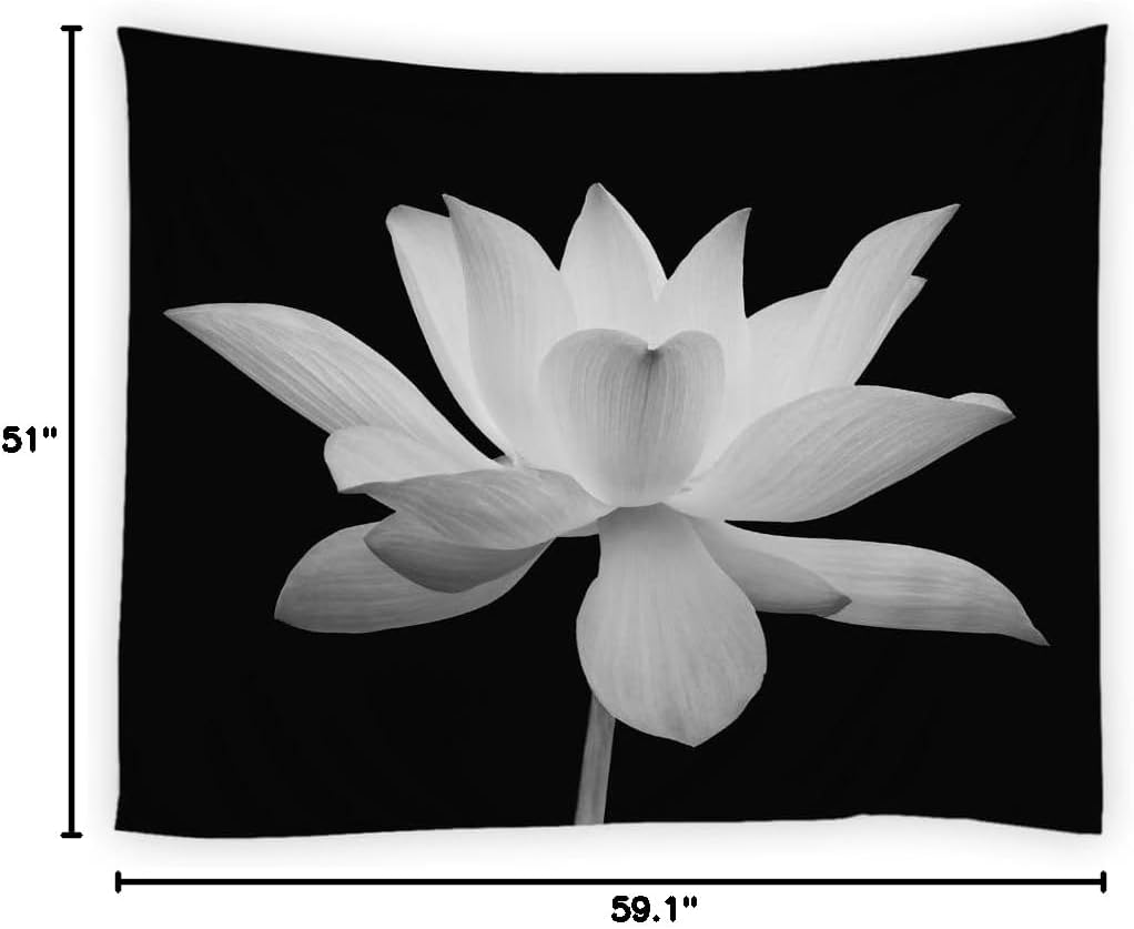 Lotus Tapestry Black and White Flower Elegant Floral on Black Background Modern Unique Art Print Home Decor Tapestries Wall
