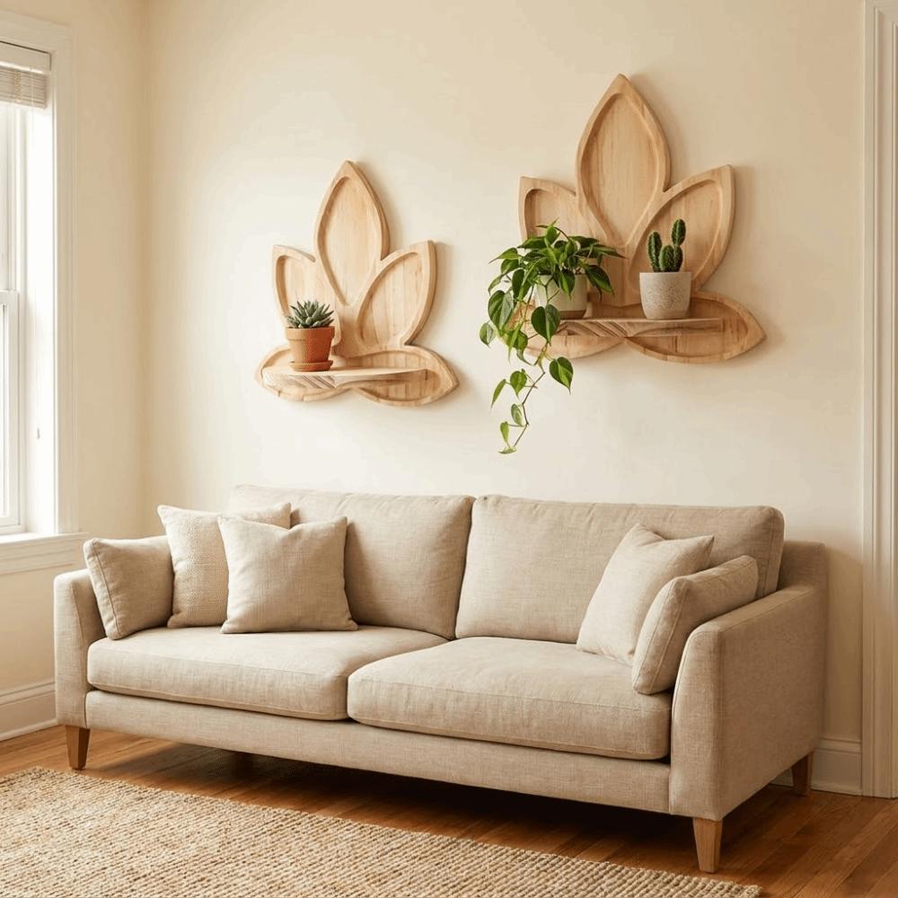 Wooden Lotus Shaped Storage Rack Nordic Style Wall Succulent Rack  Entryway