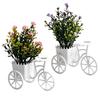 Fake Gypsophila Plant, Rustic Style Pink/Purple Flower Three-Wheel Cart Figurine, Simulated Small Flowers Desktop Home Decor Display Ornament