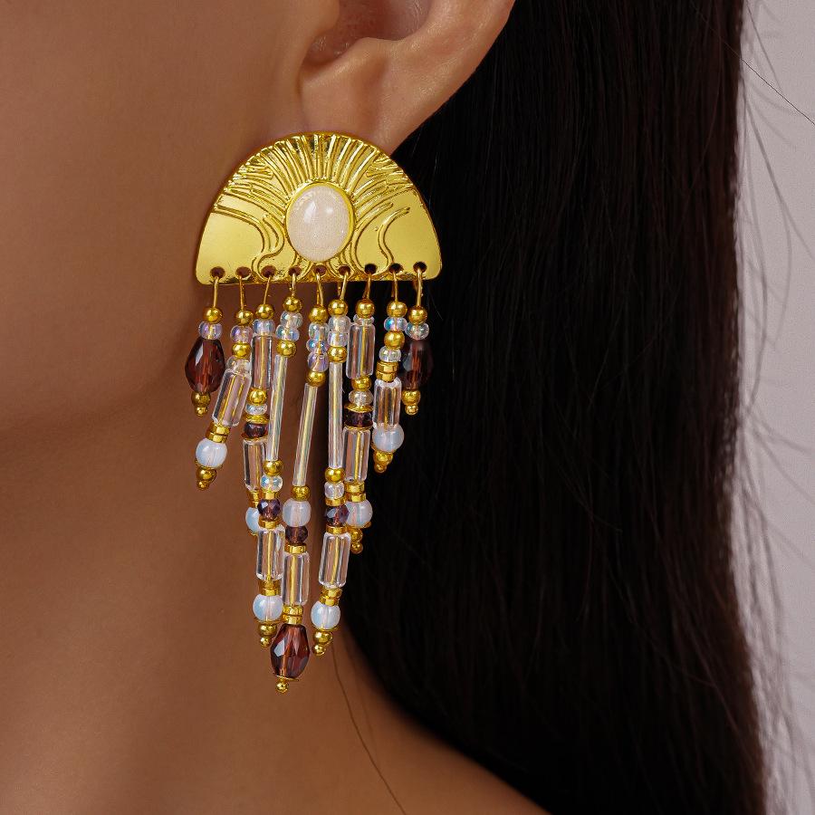 Glas Halbkreis Texturierte Quastenohrringe für Damen 2025 Koreanische Mode High-End Persönlichkeit Temperament Luxus Designer Zirkon