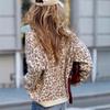 Women's Crew Neck Long Sleeve Leopard Print Loose Fit Commuter Knit Cardigan