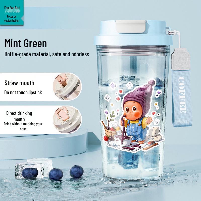 Star People Large Simple Lily Straw Water Cup - High Capacity Plastic Coffee Cup for Girls