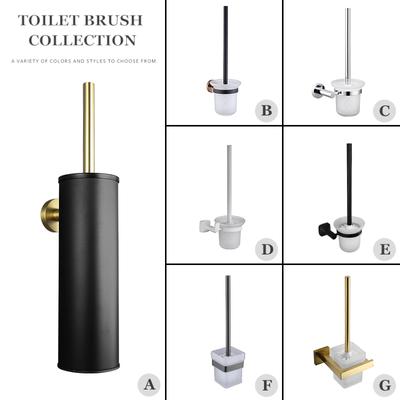 White Golden Stainless Steel Bathroom Toilet Brush Holder Accessories Black Toilet Brush Wall Mounted WC Cleaner Brush