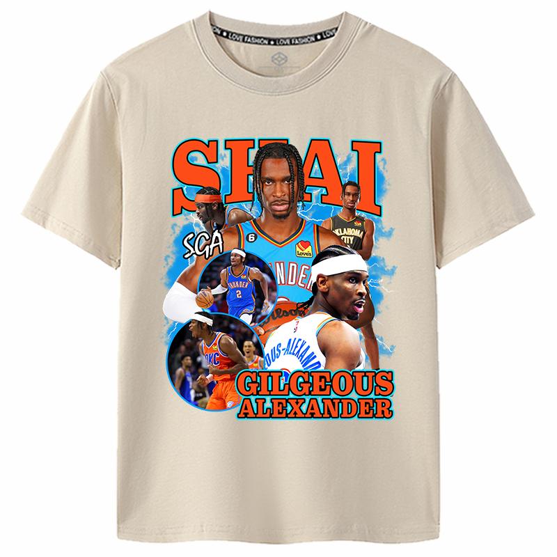 Basketball Star OKC Thunder NO.2 SGA Alexander Print Cotton T-shirt Men T-shirt Tops Oversize Short Sleeve High Quality
