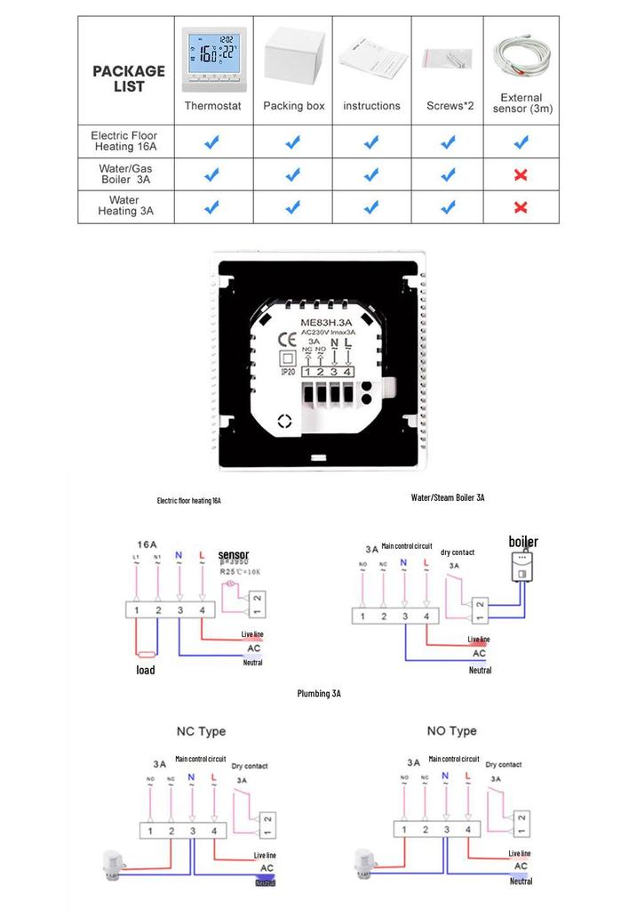 Smart WiFi Thermostat for Electric and Water Underfloor Heating, Wall-Mounted Boiler Controller